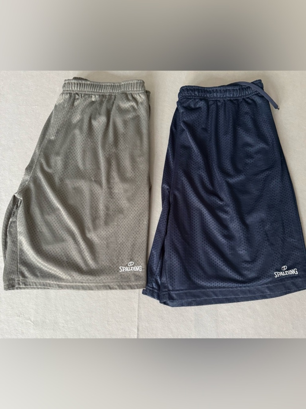 2 Pair Spalding Men's Athletic Basketball Shorts Navy Gray Embroidered Vintage